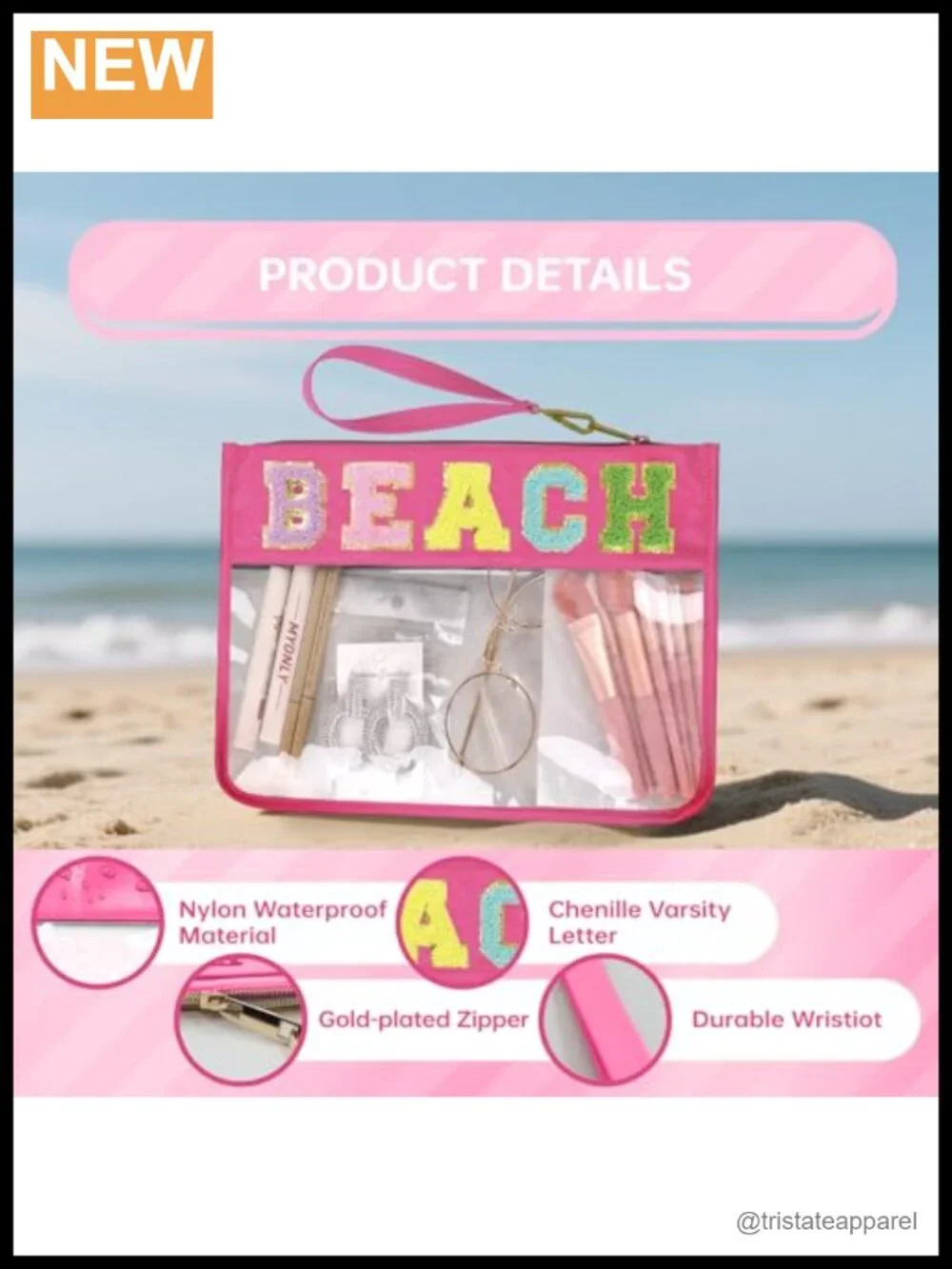 Clear Cosmetic Bag with Chenille Letter Patch Travel Makeup Pouch